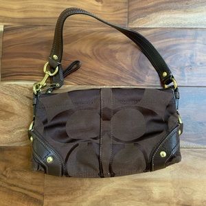 Chocolate Coach Shoulder Bag w/leather trim
